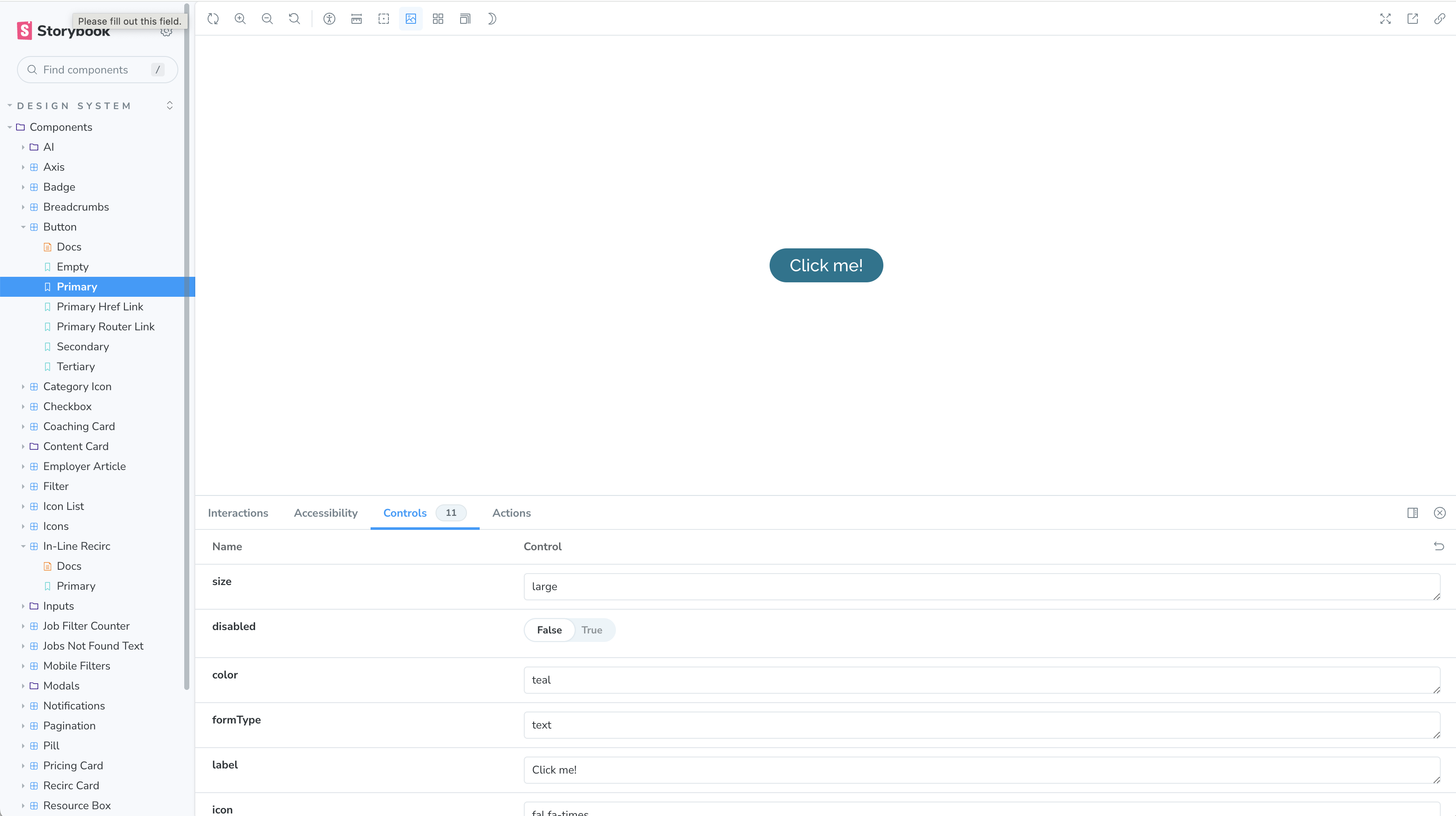 button library components in storybook