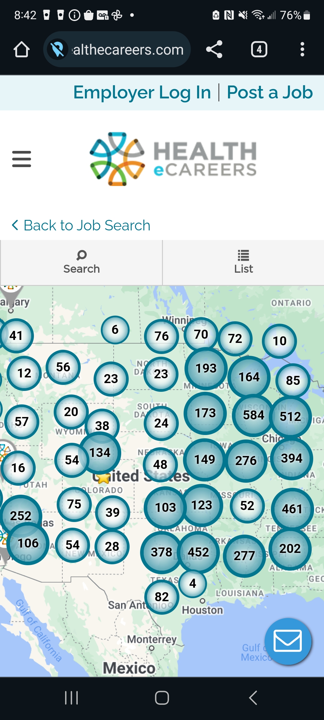 the mobile version of the previous map search