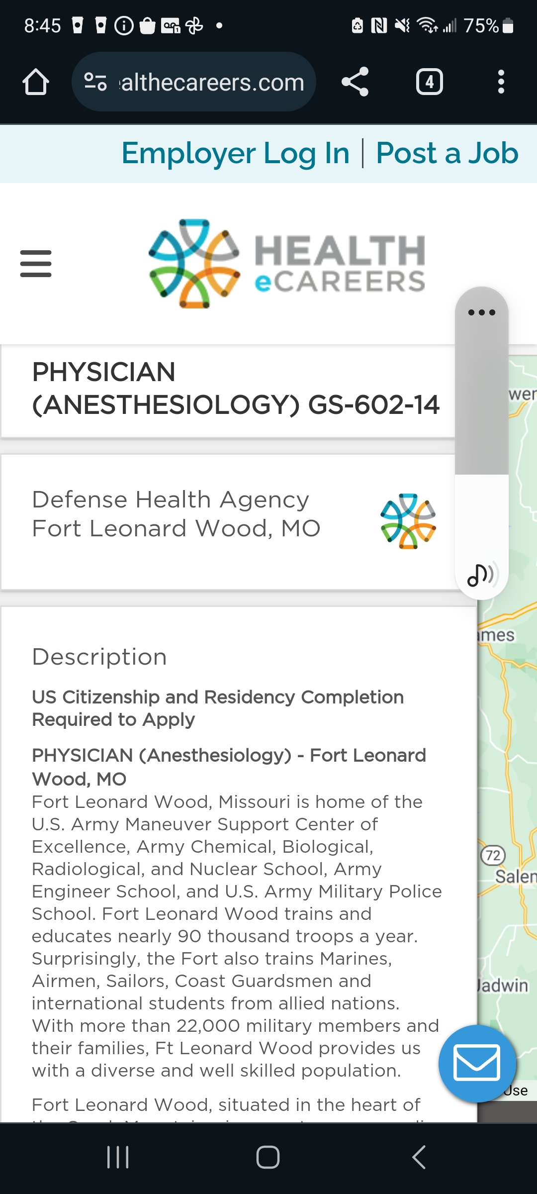 the mobile version of the previous map search with details