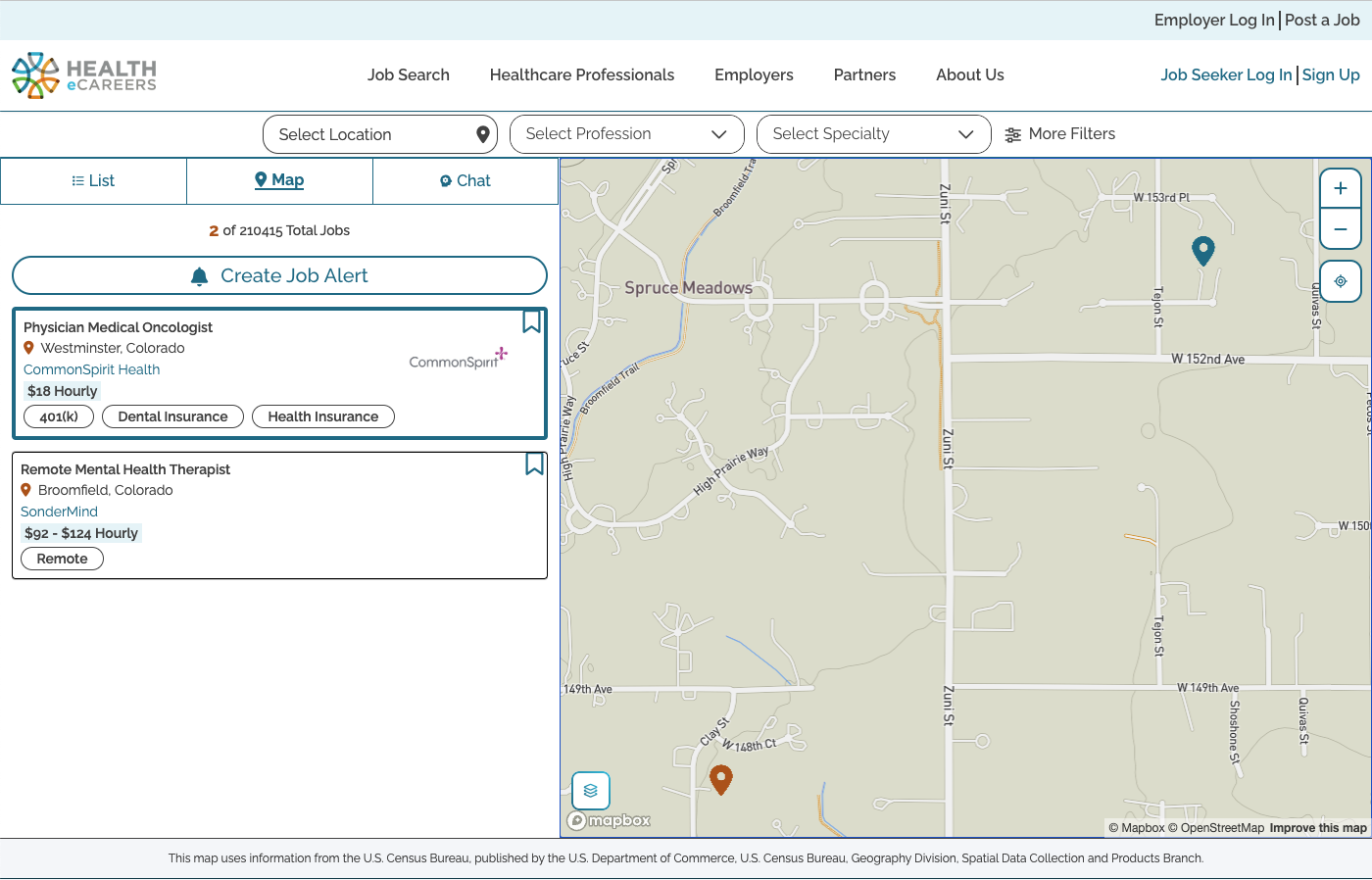 the desktop version of the map search with pins