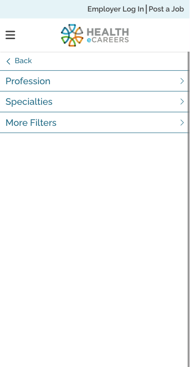 the mobile version of the map search filters