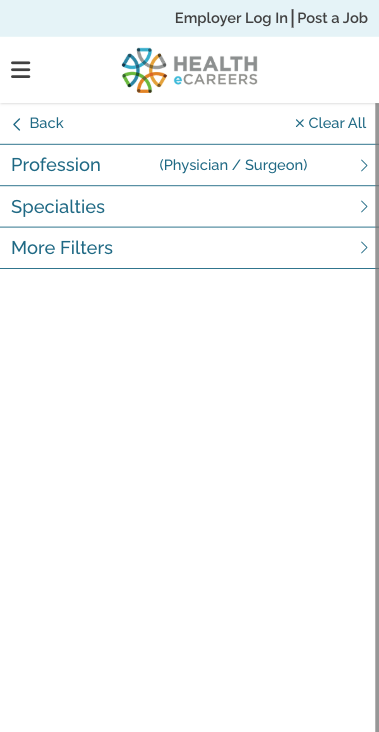 the mobile version of the map search with filters selected