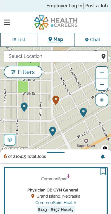 the mobile version of the map search pin selected
